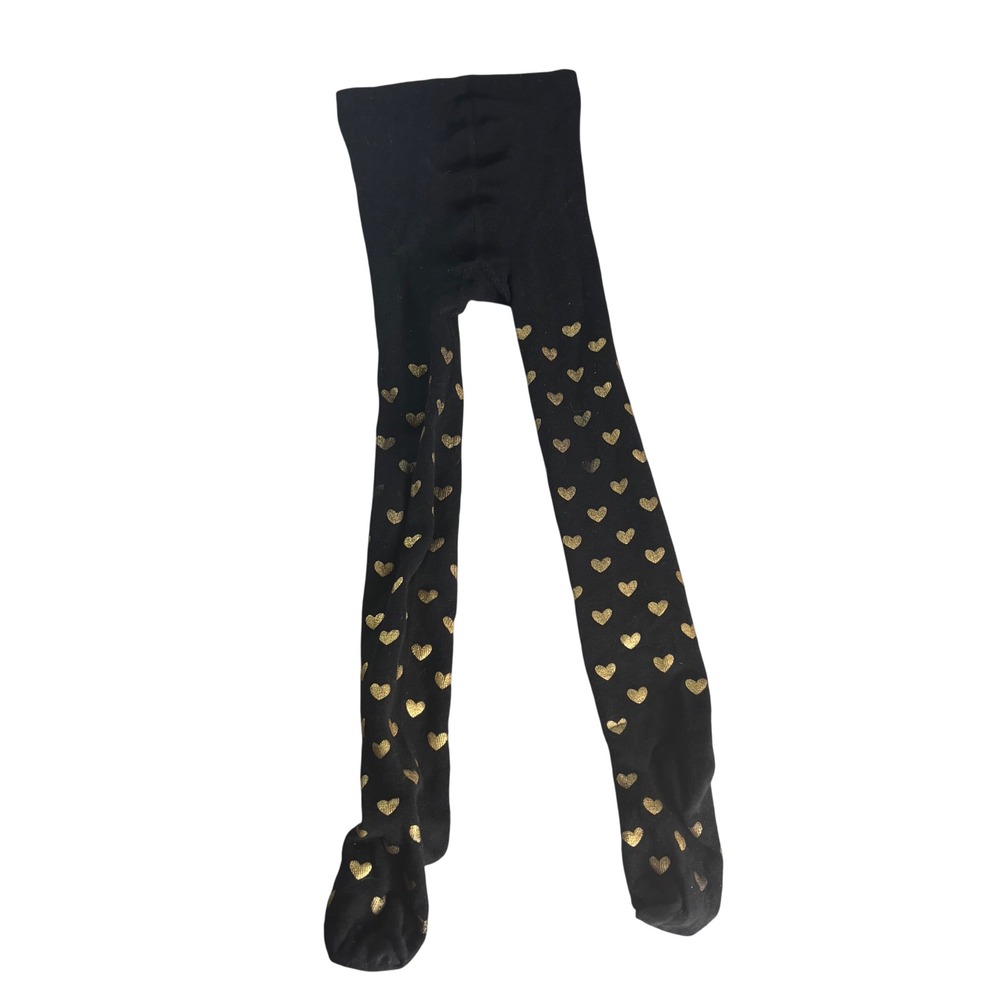 Kids Footed Tights Girls L 12-16 Black Gold‎ Hearts Foil Footed Sparkle Dance